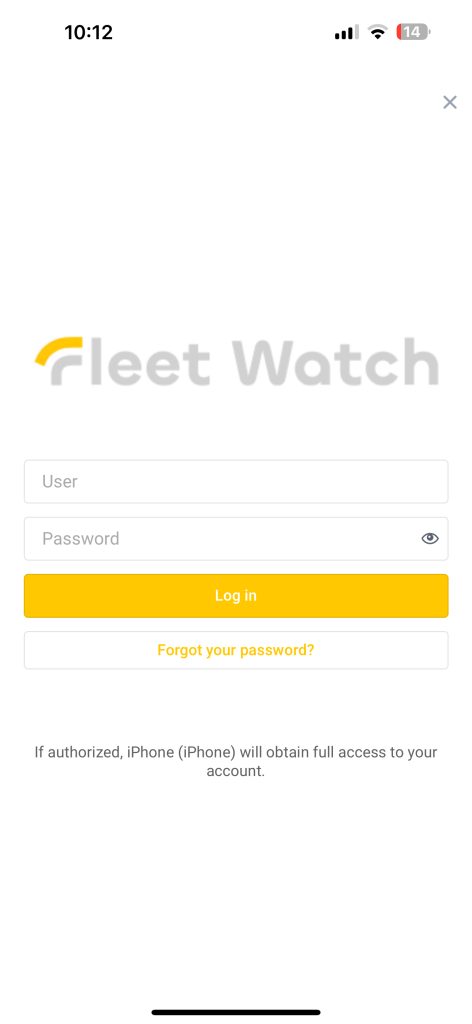 Fleet Watch Mobile Login Page