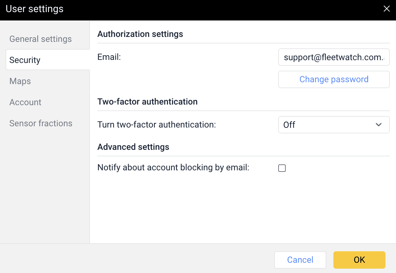 Security User Settings